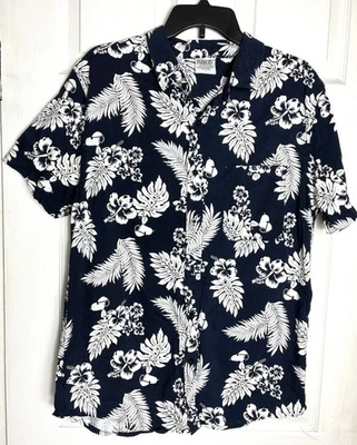 Peanuts Button Up Shirt Mens L Snoopy Palm Leaf Print Navy White Casual Vacation - Image 1 of 4