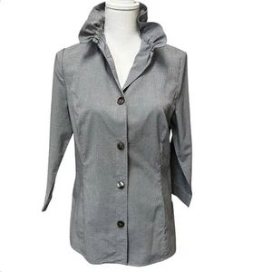 Ming Wang Check Stretch Cotton Poplin Ruffle Stand Collar Button Front Blouse XS - Picture 1 of 15