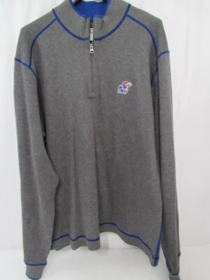 Kansas Jayhawks Grey Blue Trim Sz XL/TG 1/4 Zip Pullover Sweater - Image 1 of 4