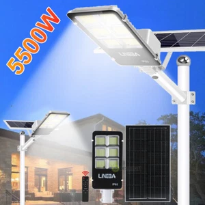 5500W Commercial Solar Street Light Dusk to Dawn Road IP65 Lamp+Pole+Solar Panel - Picture 1 of 17