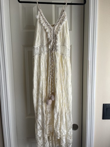 UNDERCOVER Abito estivo Boho bianco pizzo Midi Festival vintage da donna taglia small