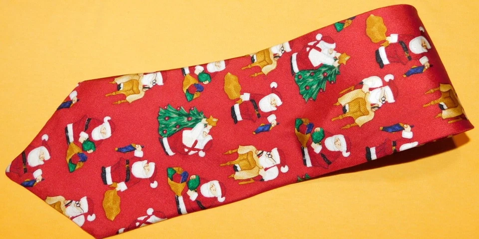 JOHN HENRY 红色/白色/黄色 SANTA 工作新奇领带-领带-设计师领带。 — 第 1/3 张图片