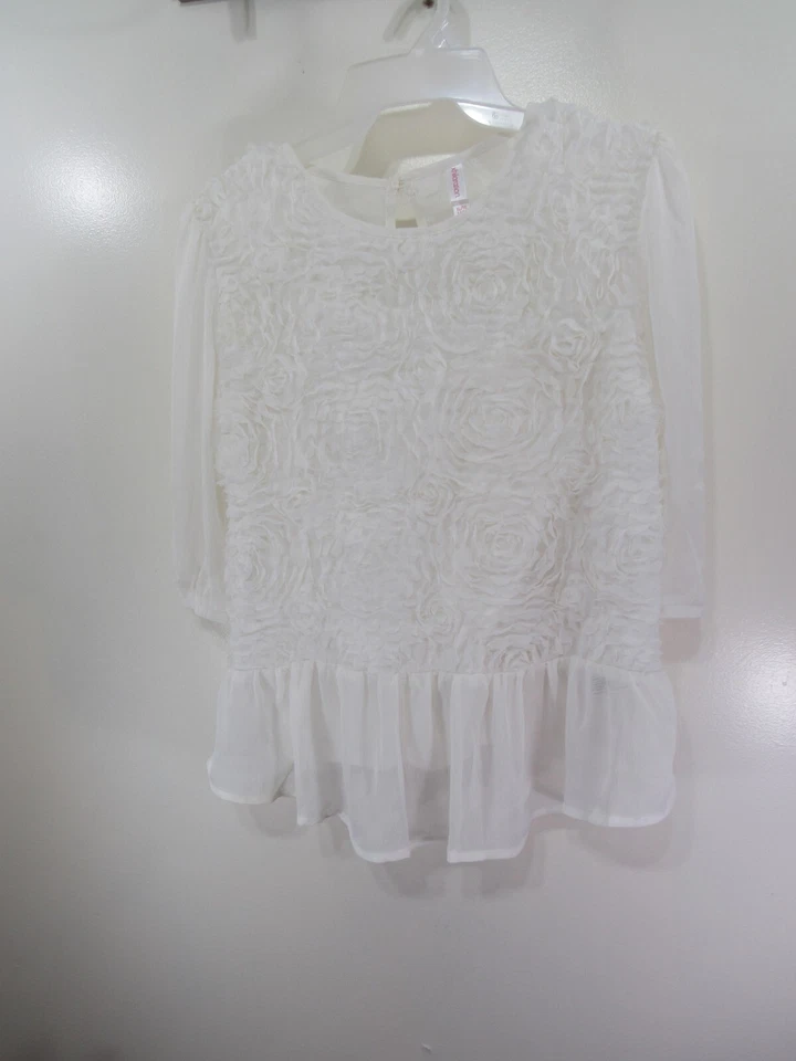 Xhilaration 上衣 XL 14 16 象牙色女孩透明内侧背心 3/4 袖 — 第 1/4 张图片