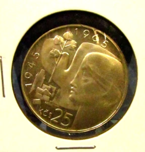 Moneda Checoslovaquia 1965 25 coronas de plata a prueba final Segunda Guerra Mundial Eslovaquia CSSR - Imagen 1 de 2