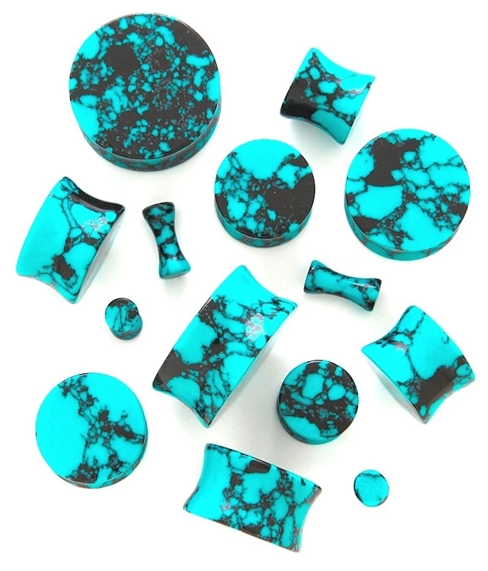 1 par de tapones de silla de montar de oreja acampanados dobles de piedra orgánica medidores azul azulado Howlite  Foto 1 de 1