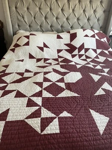 West Elm Modern Heirloom Cotton Linen Abstract Print Quilt Farmhouse Queen - Picture 1 of 6