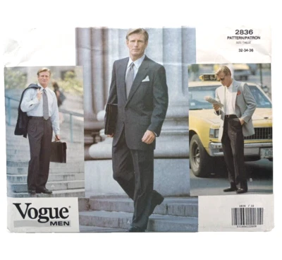 1992 Vogue Men's Suit Jacket & Pants Sewing Pattern #2836 Size 32-34-36 - Image 1 of 3