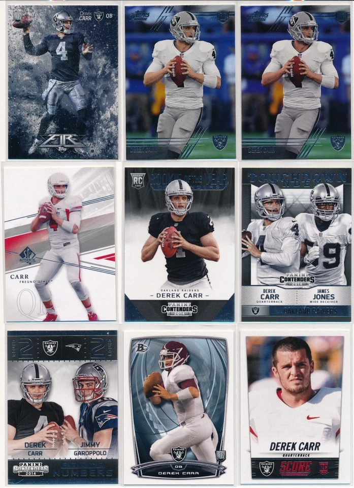 9X DEREK CARR 2014 TOPPS FIRE PRIME PANINI CONTENDERS SP AUTHENTIC ROOKIE RC LOT - Image 1 of 1