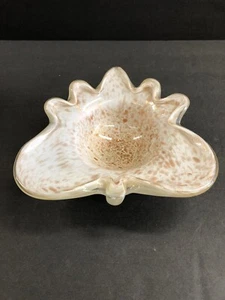 Vintage Mid Century Murano White And Gold Glass Abstract Ashtray Candy Dish - Picture 1 of 12