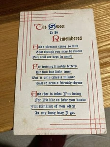 “Tis Sweet to be Remembered” Poem - Sandford Card Co. Postcard - Picture 1 of 2