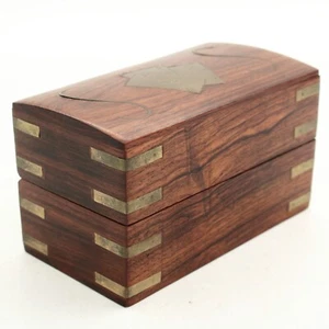 Brass Bound Wood Box for Playing Cards with Brass Inserts - Foto 1 di 24