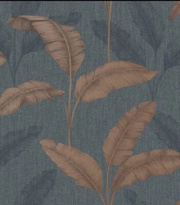 Job lot of 6 rolls x Amara Palm Leaf Navy/Copper wallpaper Rasch 283463 - Picture 1 of 4