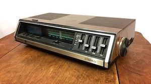 Vintage General Electric Stereo Alarm Clock Radio Mid Century Wood Grain Digital - Picture 1 of 11