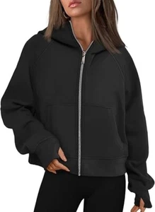 Women's Sz Small Black Zip Up Oversized Fleece Hoodie Jacket Sweater NWT - Picture 1 of 5