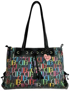 Vintage Dooney & Bourke All Over Signature Print Geldbörse bunt PVC beschichtet & Leder - Bild 1 von 12