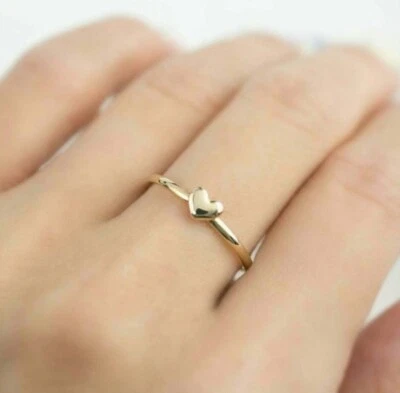 14K Solid Gold Heart Ring Minimalist Dainty Ring Band Heart Ring Christmas Gift. - Image 1 of 4
