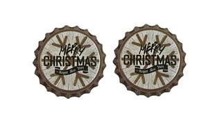 Beer Bottle Caps - Merry Christmas Snowflake - 1 Pair - Picture 1 of 2