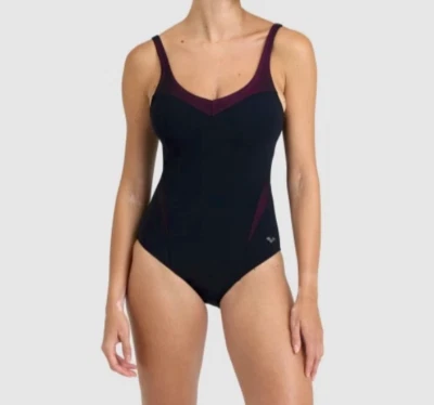 Traje de baño ARENA Isabel Light espalda cruzada de una pieza negro/violeta talla grande 20W-22W Foto 1 de 4