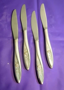 4 Morning Rose Oneida Community Silverplate Four Dinner Knives  - Picture 1 of 2