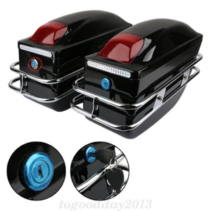 Universal Luggage Hard Saddle Bag Side Box w/Light For Harley Cruiser Motorcycle - Picture 1 of 12
