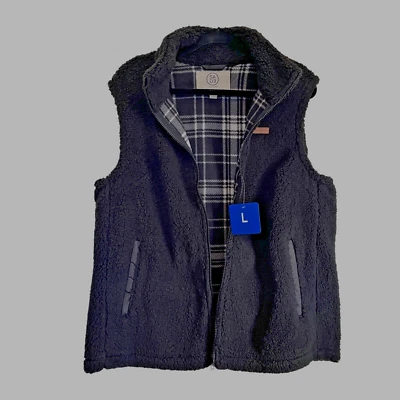 Sage Collective Womens Sz Large Sherpa Fleece Vest With Plaid Lining Zip NEW - Image 1 of 4