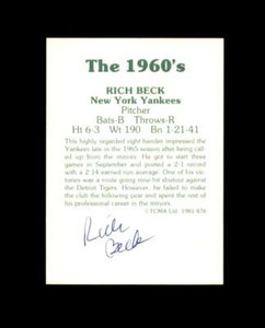 Rich Beck Signed 1981 TCMA The 1960s New York Yankees Autographed