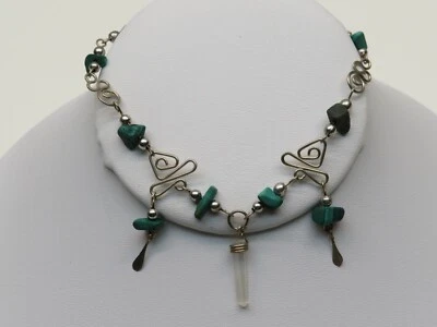 Браслет с бисером перуанский хризоколла сколы пальмовых камней и прозрачные кристаллы брелоки - Изображение 1 из 4