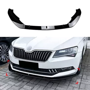 Gloss Black Front Spoiler Splitter Lip For Skoda Superb B8 2016-2018 2017 3pcs - Picture 1 of 9