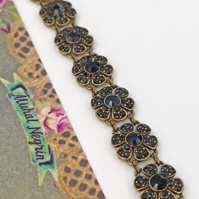Pulsera Michal Negrin Negra con Flor de Cristal de Swarovski Cóctel Art Deco 7.8 Foto 1 de 4
