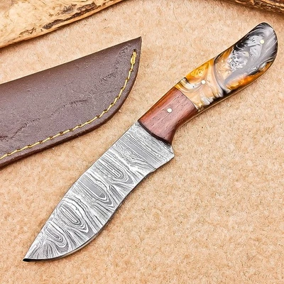 Cuchillo desollador de acero Damasco hecho a mano | 8,0" | Full Tang, funda de cuero IT-2618 Foto 1 de 4