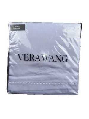 Juego de sábanas Vera Wang Queen lujoso tejido satinado simple vieira azul violeta nuevo en paquete Foto 1 de 4