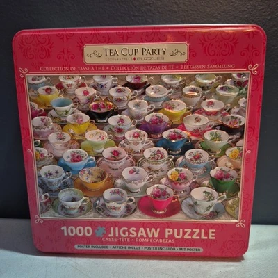 Eurographics Jigsaw Puzzle Tea Cup Party 1000-Piece Set Embossed Tin - Image 1 of 4