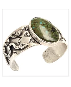 117.9gr! SCARCE Royston TURQUOISE NAVAJO STERLING SILVER Wide Snake BRACELET - Picture 1 of 10