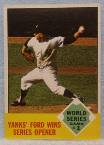 Tarjeta coleccionable 1963 Topps Serie Mundial Juego #1 "Yanks' Ford Wins Opener" (#142) - Imagen 1 de 2