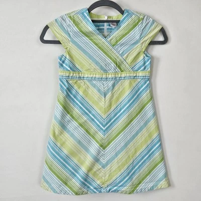 Vestido Gymboree Y2K 2003 Verde Azul Diagonal Rayas Niñas Talla 6 100% Algodón Foto 1 de 4
