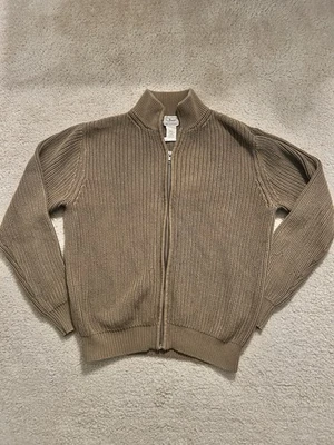 Cárdigan suéter grueso pequeño 100 % algodón vintage rojo acanalado LL Bean cremallera completa para hombre Foto 1 de 4