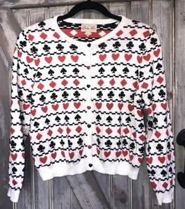 Lindy Bop Spielkarte Strickjacke Retro Herz Spaten Neuheit Poker Nachtrot Schwarz L - Bild 1 von 16