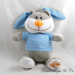 Peluche lapin FIZZY Lapi Choco gris tee shirt bleu nez orange 30 cm (CEMO) - Imagen 1 de 1