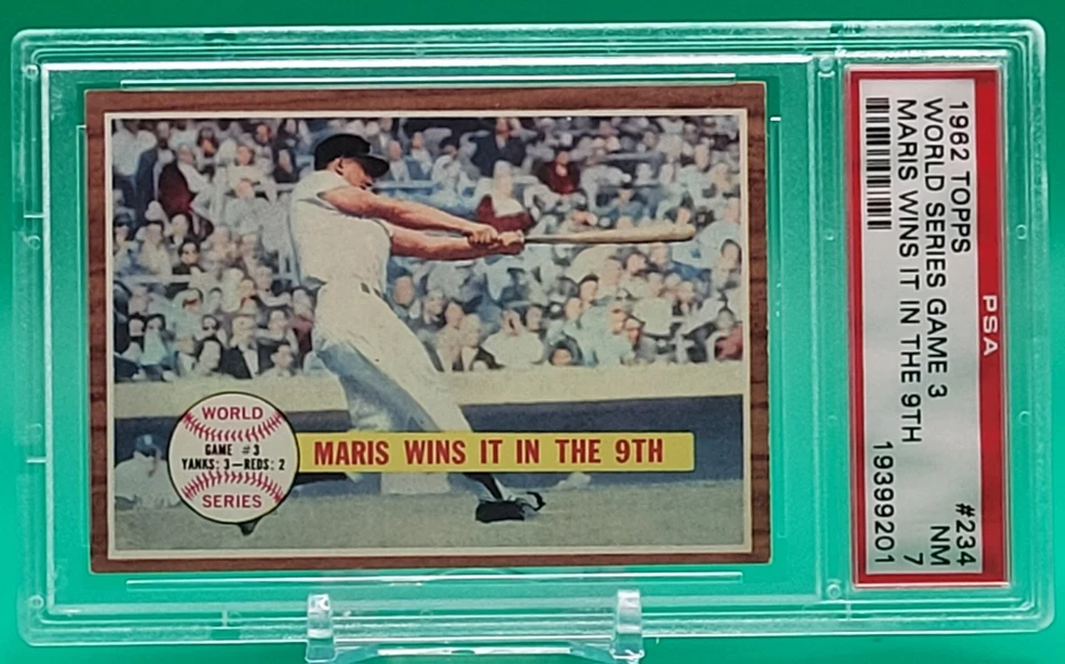 Topps #234 1962 W.S. Juego 3 ROGER MARIS ¡Lo gana en el 9! PSA 7 casi nuevo Yankees de Nueva York⚡ Foto 1 de 2