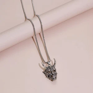 Samurai Mask Pendant Necklace Punk Demon Ghost Face Hip Hop Collar Men Jewelry - Picture 1 of 12