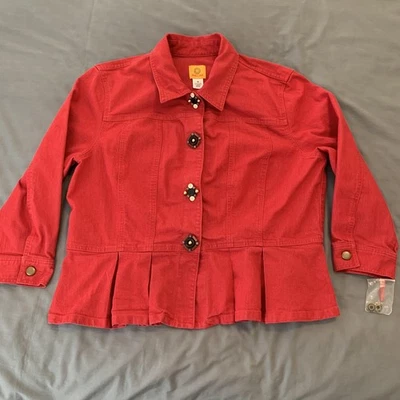 Ruby Rd Jacket Womens 18 Red Pleated Hem Stretch Button Front Beaded Boho Chic - Image 1 of 4