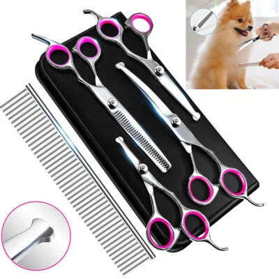 Kit de tijeras peines de aseo profesionales para mascotas perros tijeras adelgazantes curvas rectas Foto 1 de 4