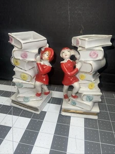 Pair Of Vintage Pixie Elf Book Vases 6” - Picture 1 of 7