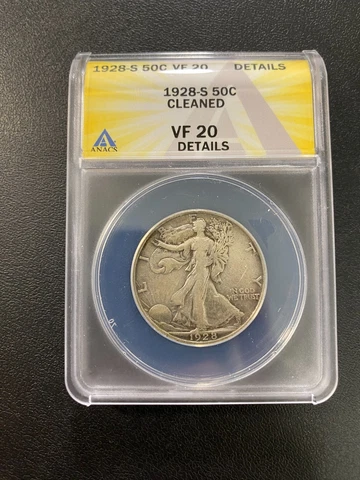 1928 S WALKING LIBERTY HALF DOLLAR ANACS VF-20 DETAILS - BETTER DATE - SLAB -50C Cover