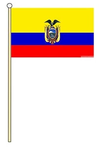 ECUADOR 18" x 12" LARGE HAND WAVING COURTESY FLAG & POLE - Picture 1 of 1