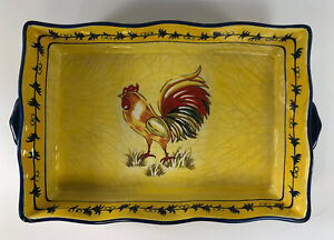 Temptations by Tara Rooster Ceramic Casserole Dish 3.5Qt With Wire Rack & Lid