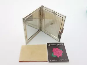 Soporte en polvo para espejo compacto maquillaje floral Elgin American Beauty plata esterlina - Imagen 1 de 12