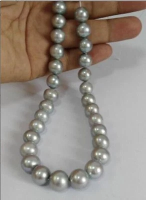 Collar de perlas cultivadas de agua dulce gris natural genuino 9-10 mm 18" 14K Foto 1 de 3