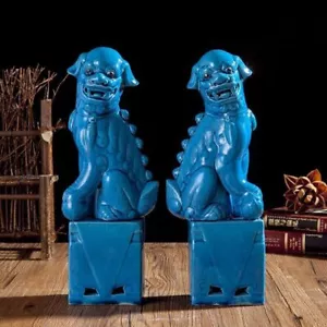 Estatua de cerámica león guardián de porcelana china Jingdezhen azul 12,6 - Imagen 1 de 5