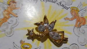 To Watch Over You ANGEL Pin Austrian Crystals Gold Tone USA Guardian Angel - Picture 1 of 4